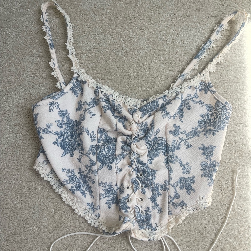 Floral Lace-Up corset top